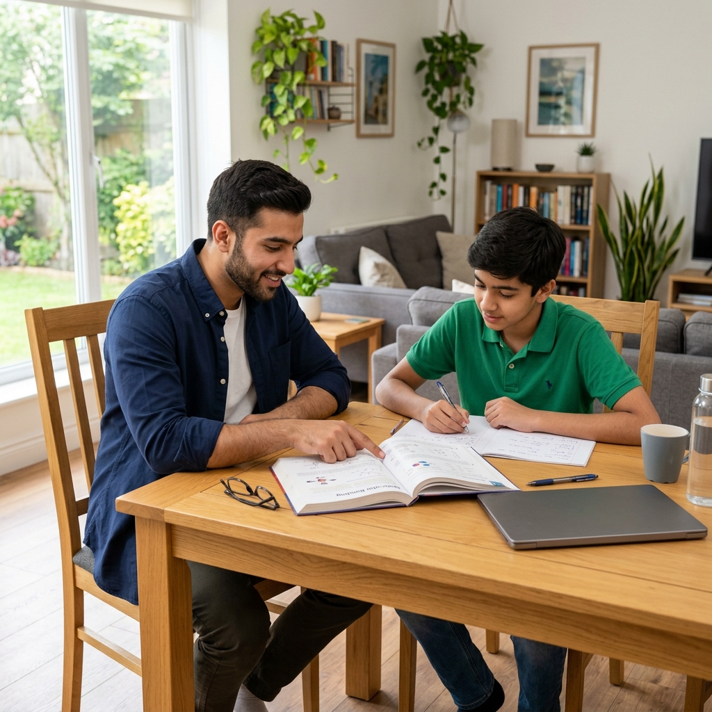 Professional NED alumni home tutor teaching a high school student in Karachi